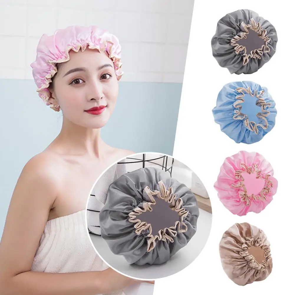 

Double-layer Shower Cap Bath Cap Waterproof Shower Cap Household Shower For Women's Cap Bathroom Tools Accessories I4E8
