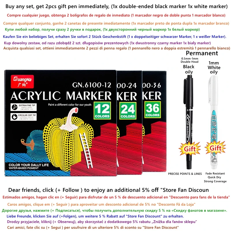 TANMIT - 60 Pennarelli Acrilici Doppia Punta, Per Legno, Pietra, Vetro, Fai Da Te