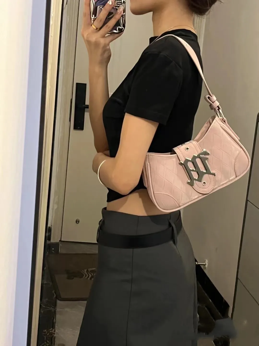 

Korean Style Women's Handbags Stars Pattern Cool Girls Underarm Bag Pink Canvas Female Small Shoulder Bags Chain Tote Purses Bag