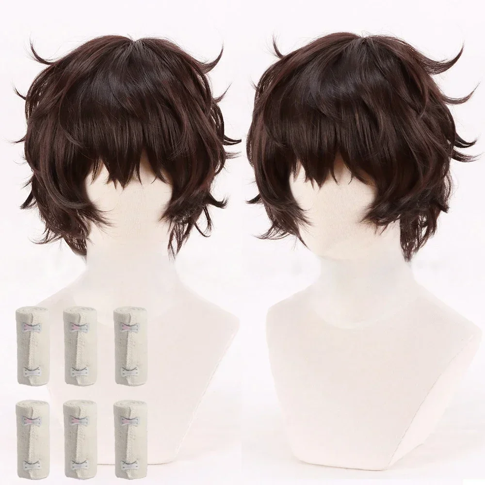 Anime Dazai Osamu Perücke Cosplay Dunkelbraun Kurze Lockige Dazai Osamu Cosplay Perücke Hitze Beständig Synthetische Haar Halloween Party Perücken – Detail 1