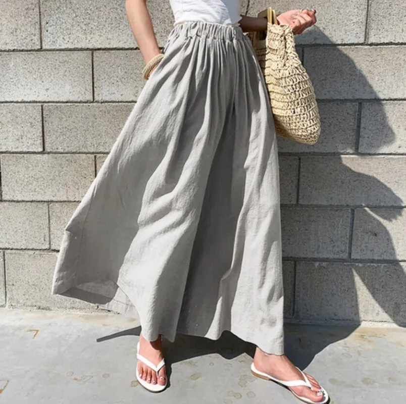 

2023 Women Cotton Linen Wide Leg Pants Loose Women Wide Leg Pants Cloting Solid Color Casual Loose Female Pants With Pockets Y2K