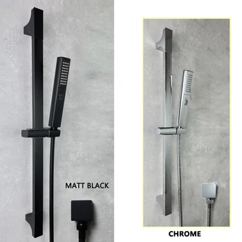 2ฟังก์ชั่น ABS ฝักบัวเลื่อนชุดห้องน้ำ Fixture ปรับผู้ถือทองเหลืองปลั๊ก Chrome Matt Black 1