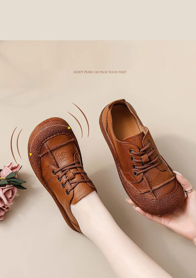 Neue Retro Anti Kollision Oxfords Wohnungen frauen Aus Echtem Leder Wanderschuhe Frau Geschnürt Nicht Slip Weiche Casual Mokassins Krankenschwester – Detail 3