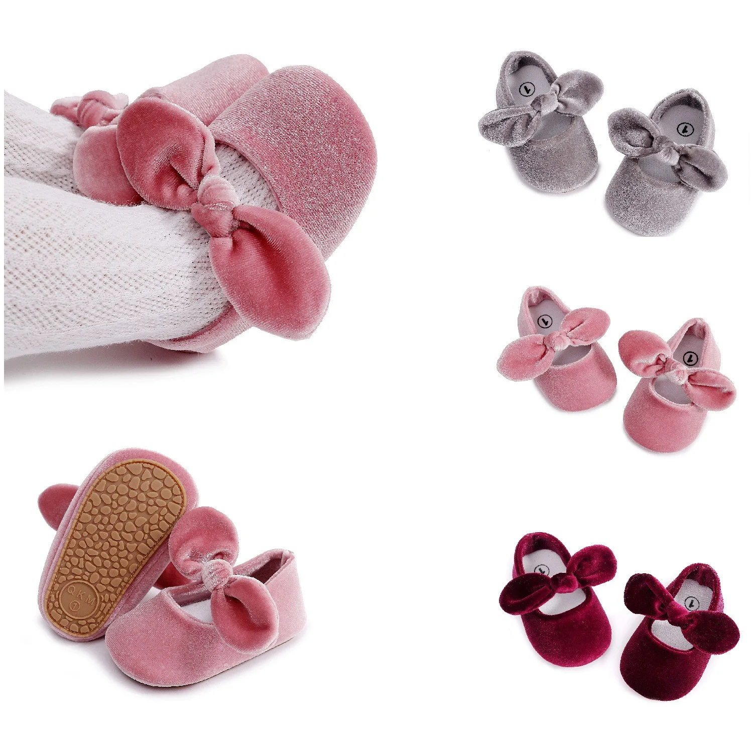 

Korean Style Newborn Baby Infant Toddlers Shoes Velvet Fabric With Bowknot First Steps Walking Shoes Non-Slip Children Shoes
