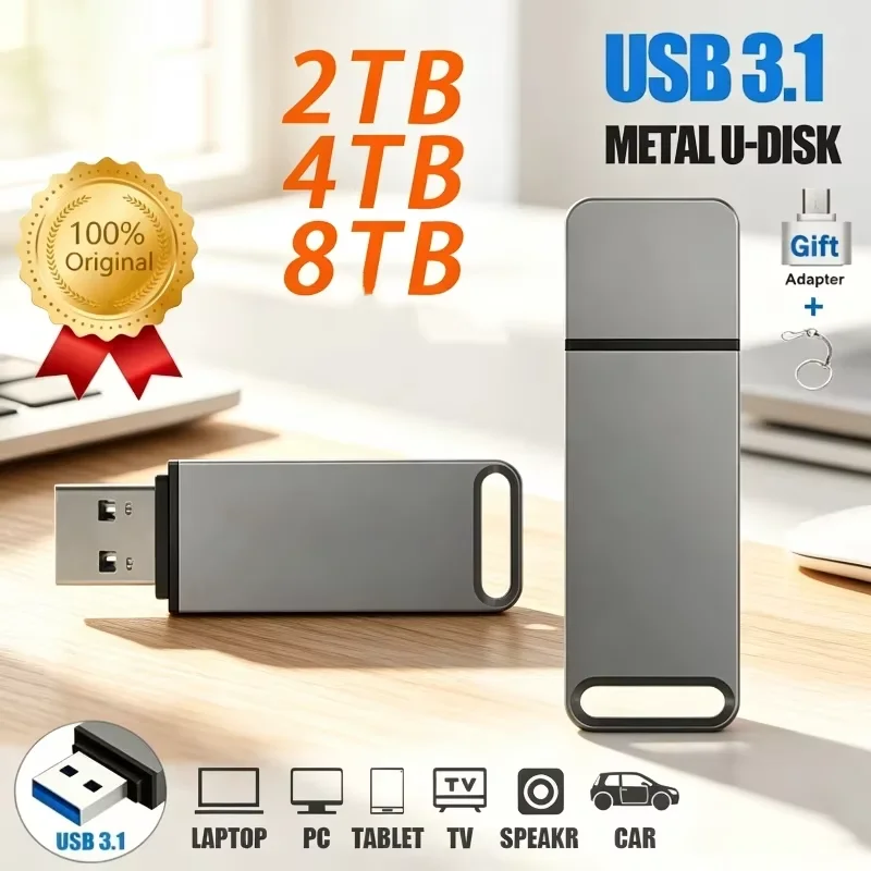 Premium High-Speed Metal USB 3.2 Flash Drive - 8TB Storage Device and Car Music Adapter