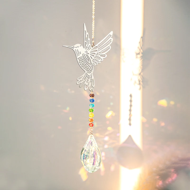 Crystals Wind Chime Hanging Tree Sun Catcher Rainbow Wind Chimes Prisms Drops Window Curtains Pendant Wall Art Garden Decoration
