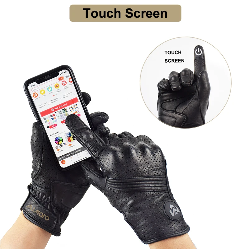 Motorcycle Gloves Leather Motorcycle Gloves Classic Retro Cow Leather Full Finger Touch Screen