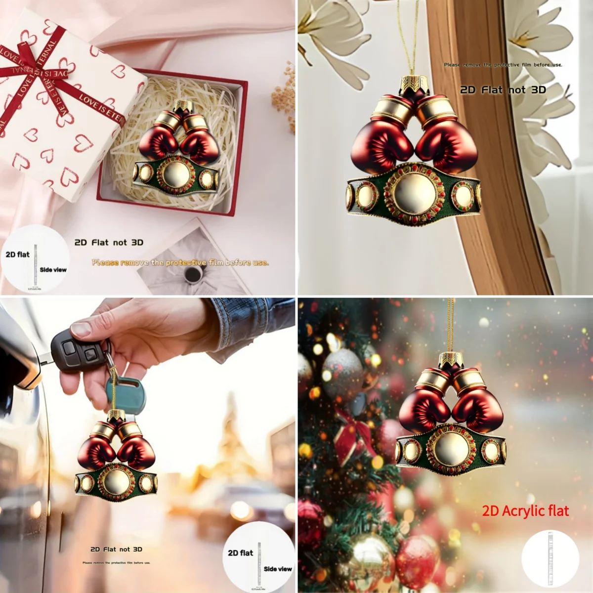 Boxing Golden Gloves Keychain Keyring Pendant Key Chain Ring Gift Gold