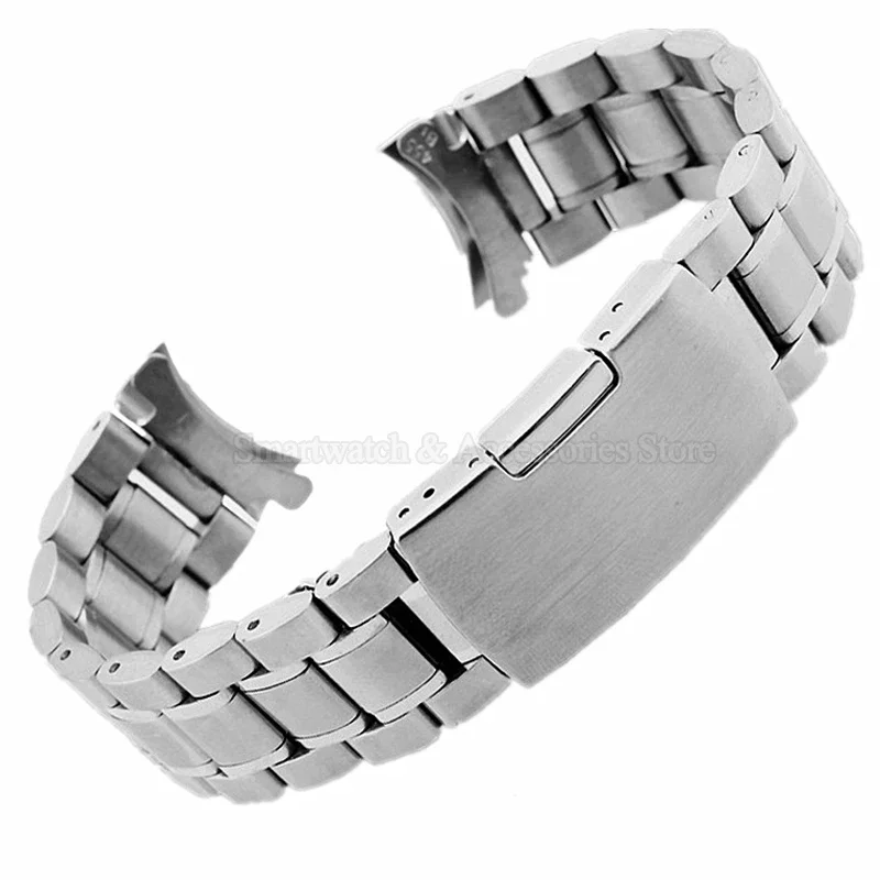 Stainless Steel Curved End Strap Watch Bracelet with Solid Folding Clasp