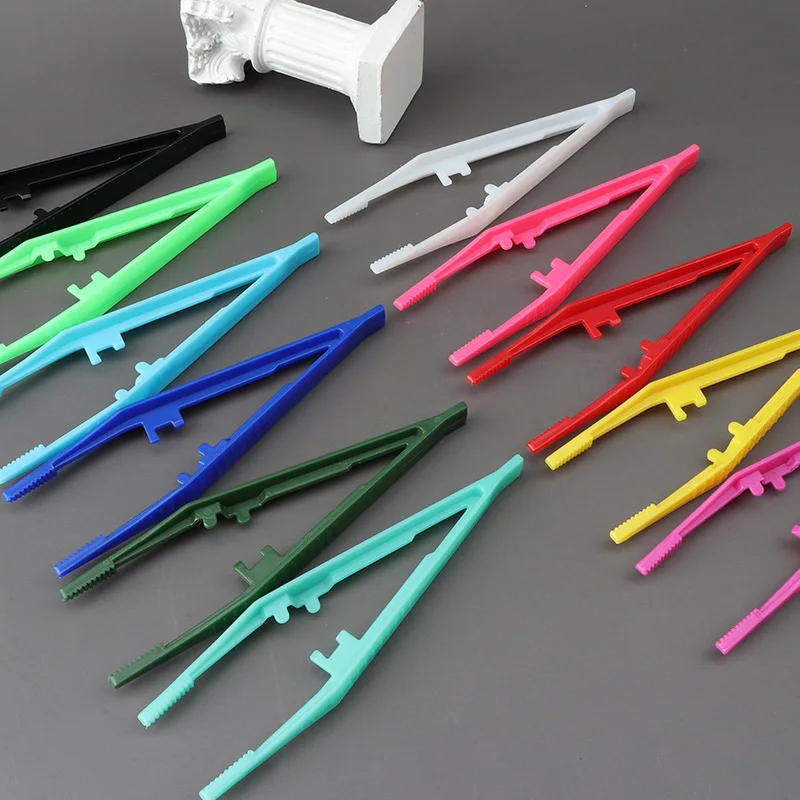 20/10/1Pcs Plastic Tweezers Medical Repair Small Disposable Tweezers Tools Crafts Kids Toys Plastic Clips Multi Colors