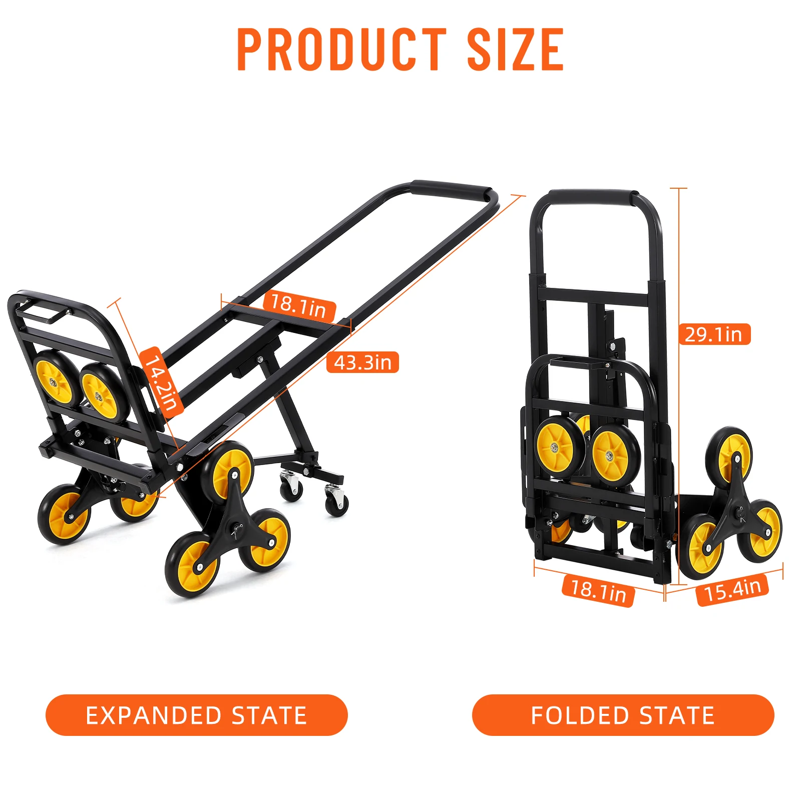Stair Climber Hand Truck, 330 lb Capacity Foldable Cart with Telescopic Handle and Rubber Wheels,Stair Climbing Dolly Stair