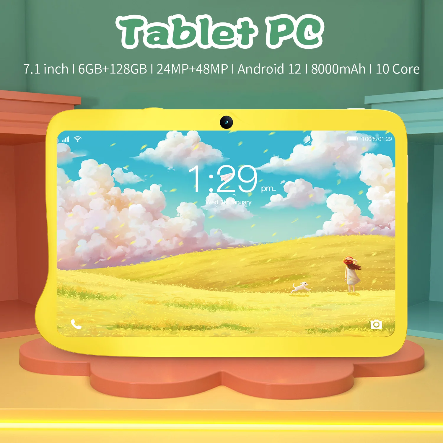 

Children's learning Tablet Android 12 2GB 32GB 7 inch With Bracket, high-definition Dual Camera for Early Childhood Education