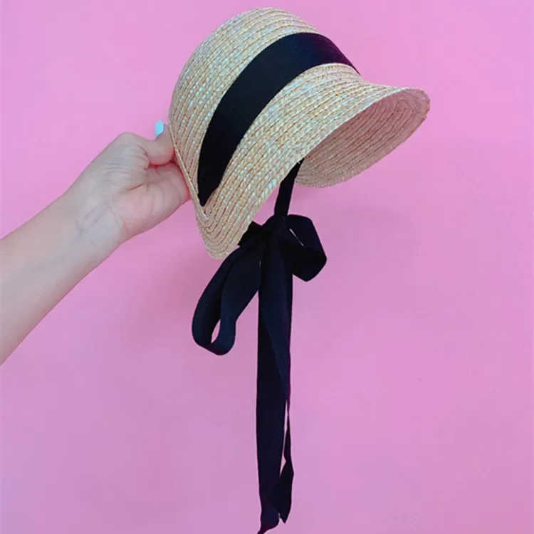 Cute Vintage Children Baby Girls Straw Plaited Hat Lace Up Beach Holiday Outdoor Summer Sun Block Hat Cap for Kids Sun Hats 5