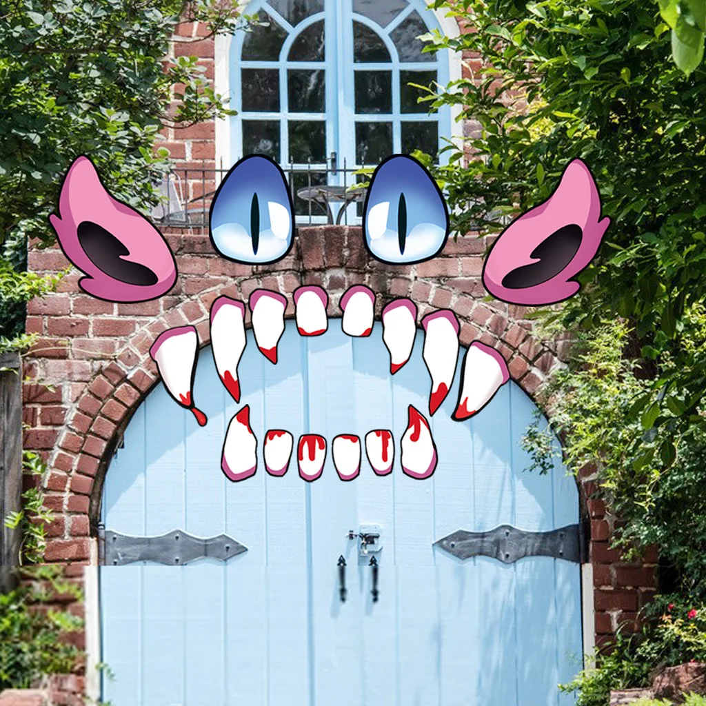 

Large Size Halloween Garage Door Decorations,Monster Face Eyes House Archway Outdoor Decor for Halloween Holiday Decor Supplies