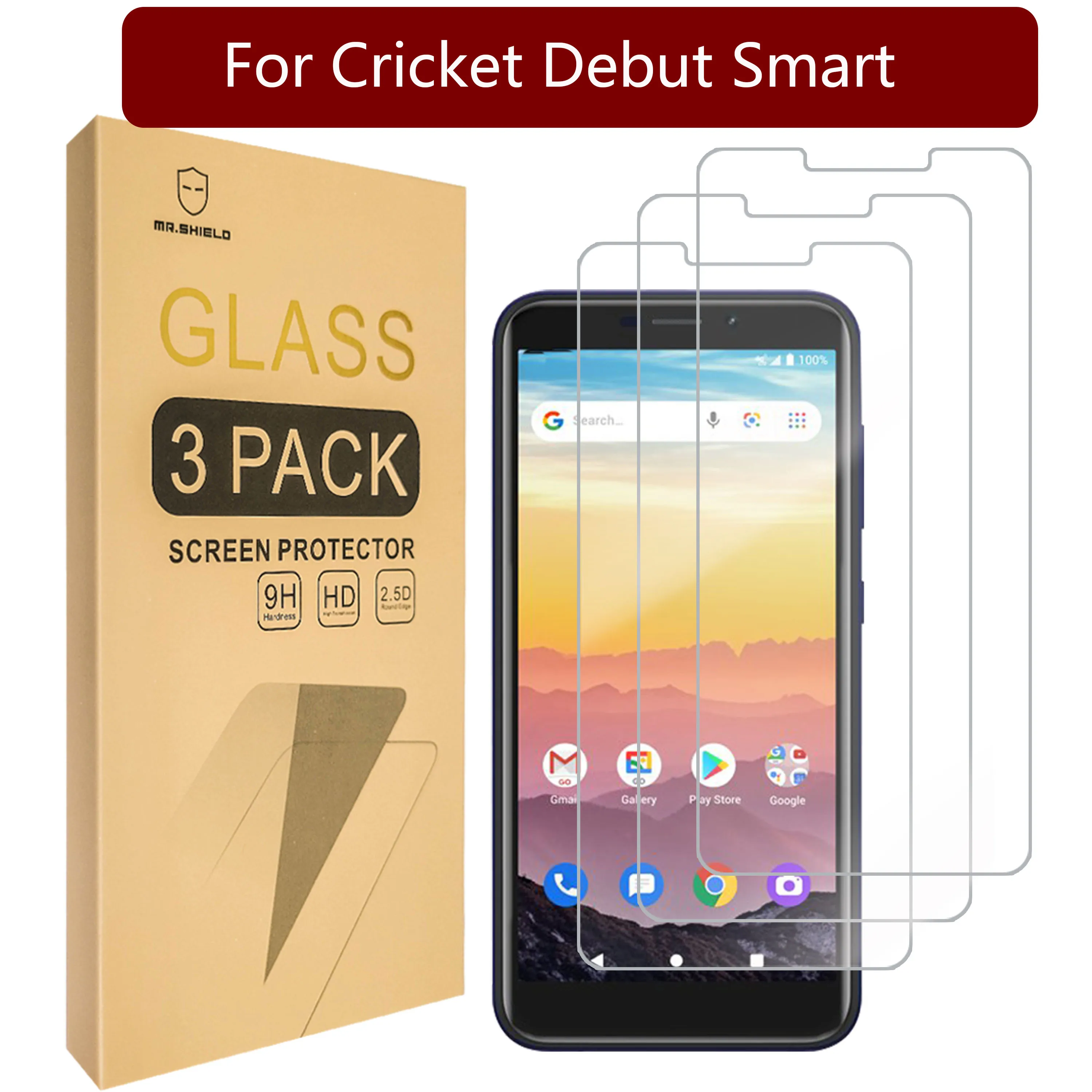 

Mr. Защитный экран, совместим с Cricket Debut Smart [закаленное стекло] [3 шт. в упаковке] [Японское стекло твердостью 9H]