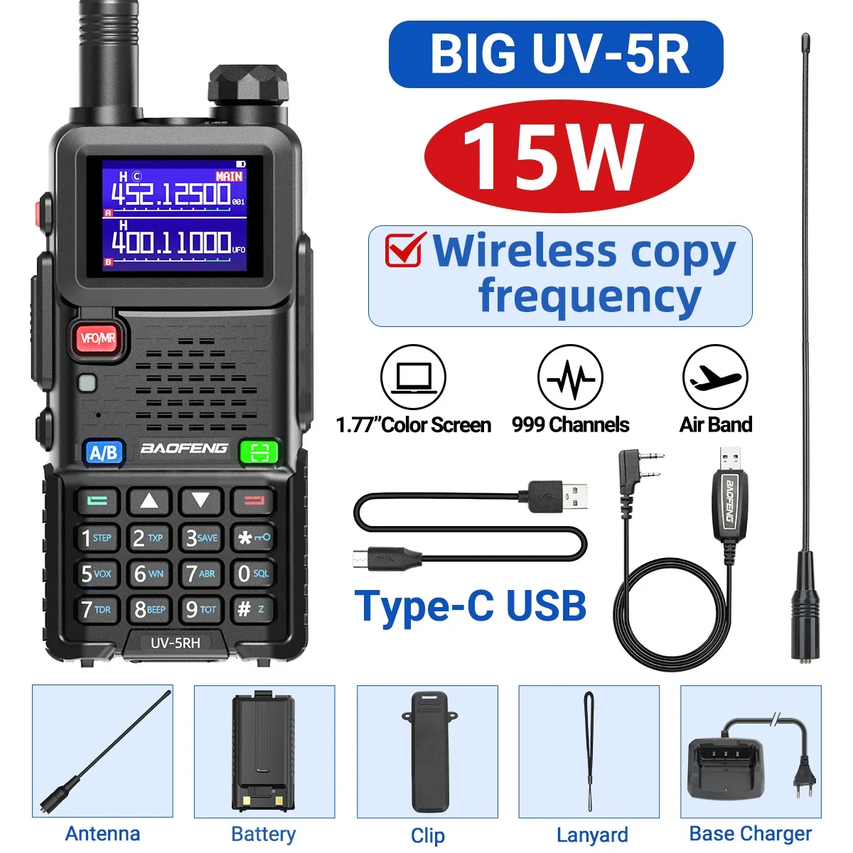 Enhanced Air Band Walkie Talkie with Copy Frequency and NOAA Features