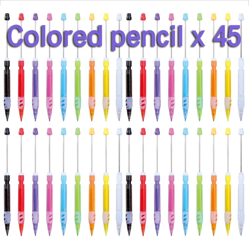 45Pcs Colorful Plastic Pencil No Ink  Pencil Beaded Lasting Pencils for Kids School Office Supplies Cute Stationery 1 pcs creative sweet smile pencil school supplies sugar coated haws pencils good student rewards features school supplies