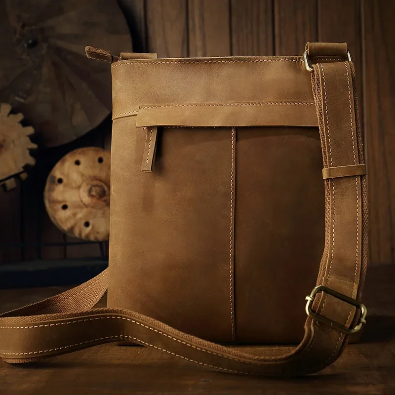 Genuine Handmade Crazy Horse Leather Men's Shoulder Bag