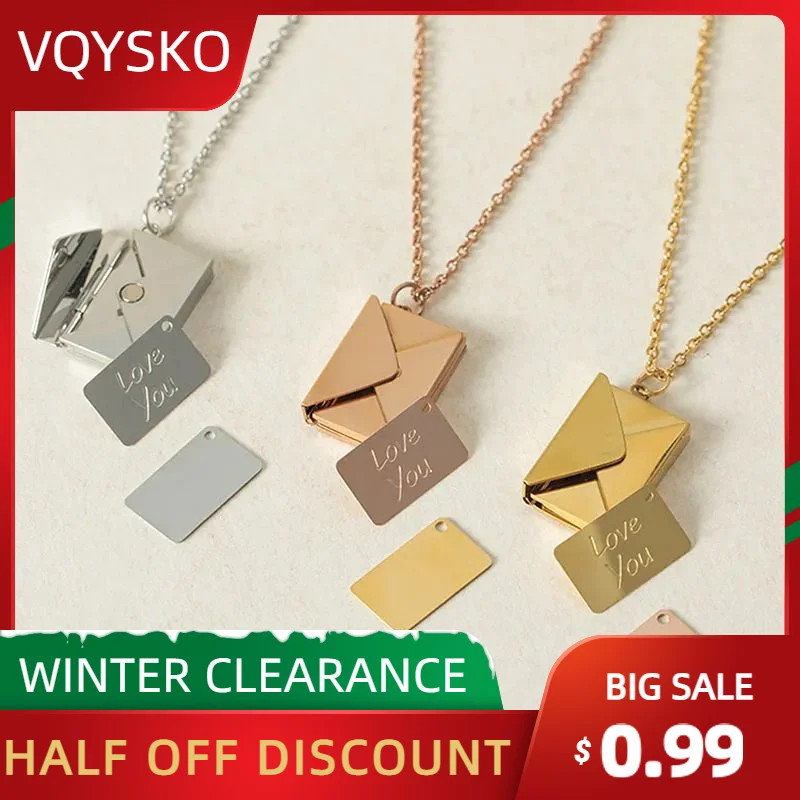 VQYSKO Love Letter Envelope Pendant Necklace Customized Stainless Steel Jewelry Confession Love You for Valentine Day Mother Day