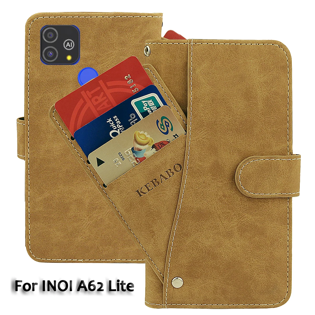 

Vintage Leather Wallet INOI A62 Lite Case 6.1" Flip Luxury Card Slots Cover Magnet Phone Protective Cases Bags