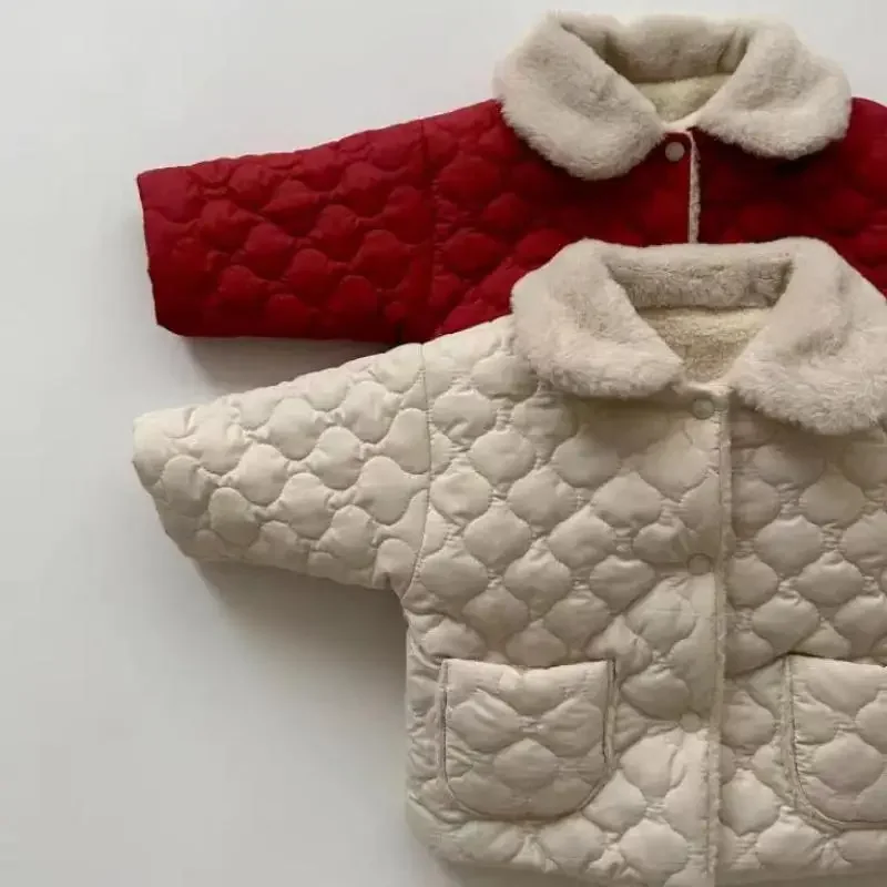 Autumn Winter Ins Children Plus Velvet Thicken Cotton Coat Girl Baby Fashion Solid Lapel Tops Kid Boy Fleece Warm Casual Jacket