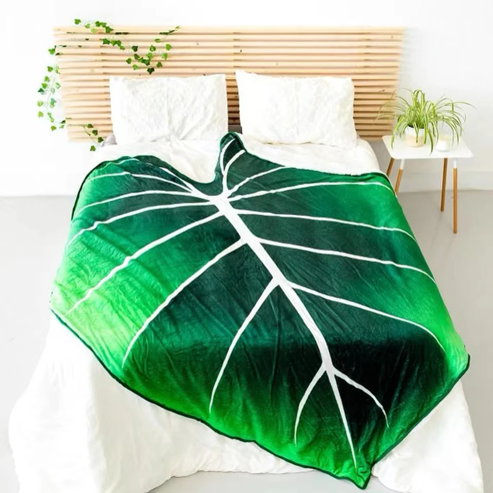 

Printed Leaves Green Blanket Flannel Leaf Warm Bed Blanket Vein Shaped Blanket Funny Birthday Gift Rug Green Leaf Quilt