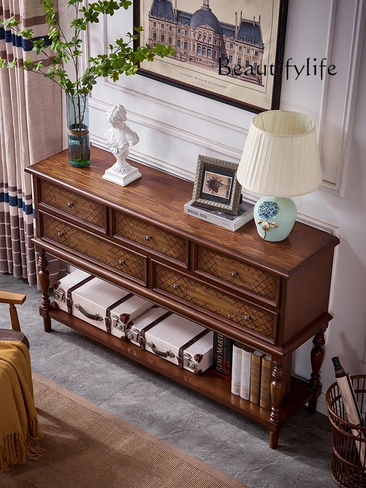 

American Retro Entrance Cabinet Home Decoration Storage Living Room Hallway Small Apartment Wall Cabinet