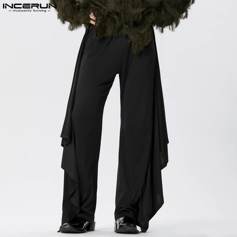 

INCERUN 2024 мужские брюки в американском стиле индивидуальные стильные однотонные длинные брюки повседневные свободные удобные широкие брюки