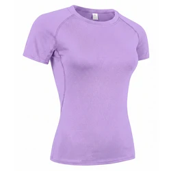 Women's Athletic Short Sleeve Compression Shirt - Quick Dry Stretchy Yoga & Workout Top - S (Purple)