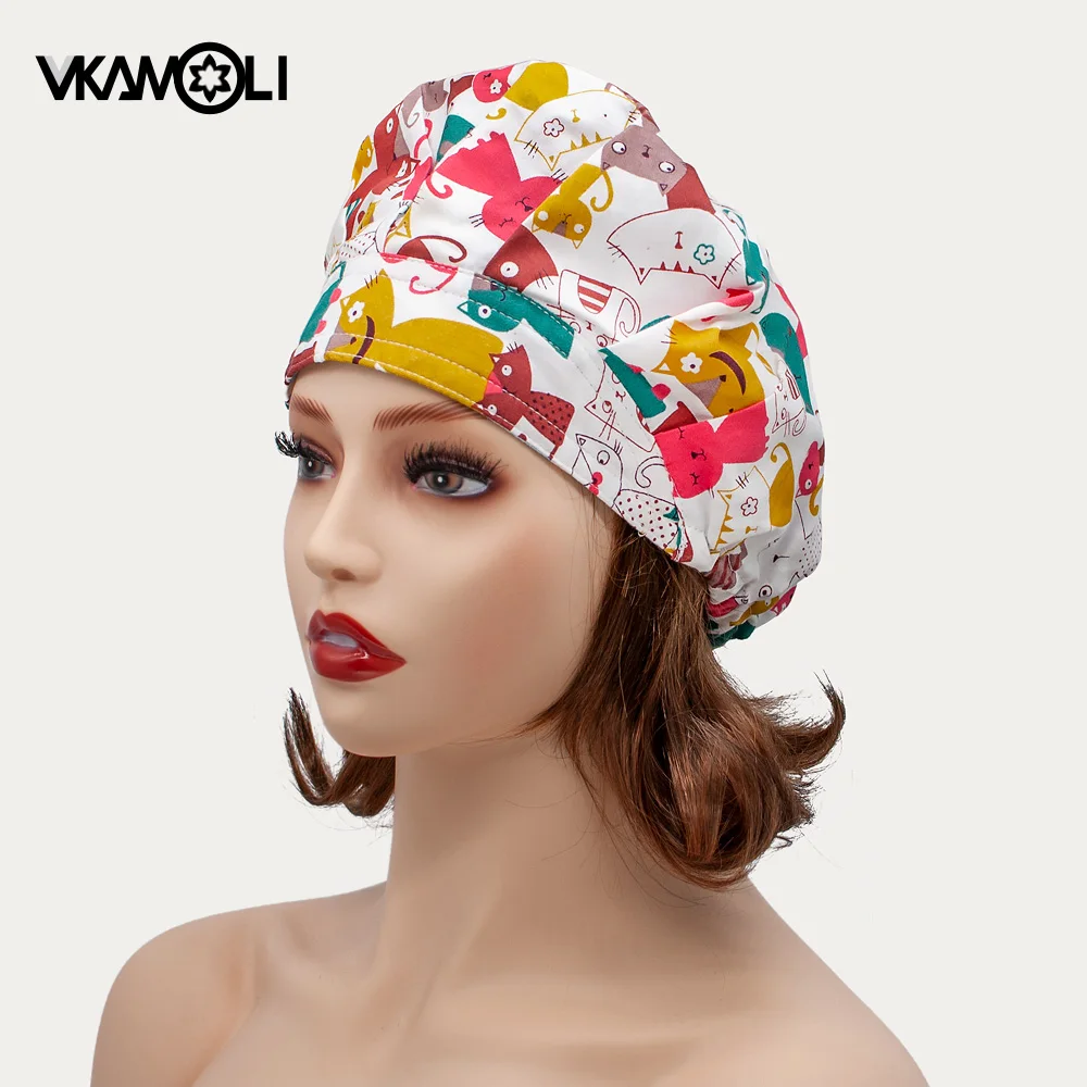 Hot cotton cartoon printing laboratory nursing hat surgicals cap women's operating room Fluffy hats scrub hat