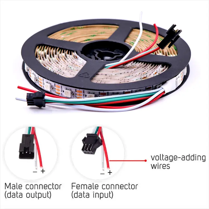 DC5V/12V WS2812B addressable LED strip, 5050 RGB LED strip, WS2812 smart LED light black/ white PCB, waterproof (IP30/IP65/IP67) - Image 4