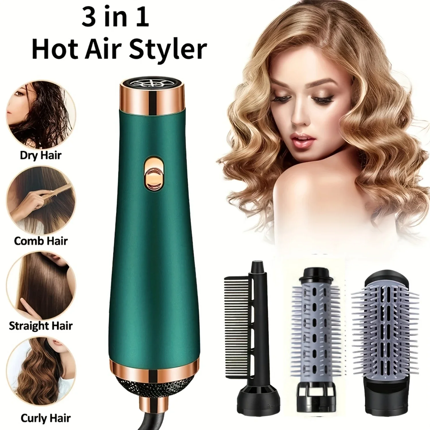 3-in-1 Hot Air Comb for Styling & Drying Curly/Straight Hair 2