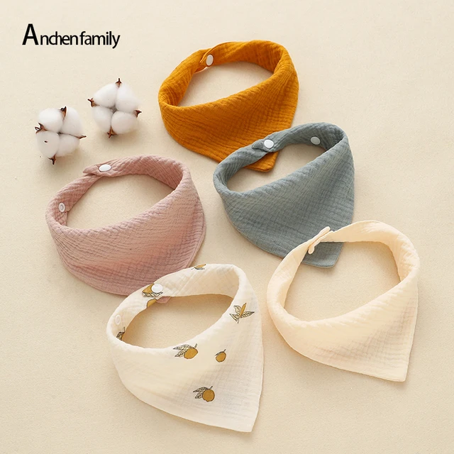 5/Pcs Feeding Drool Bibs Cotton Accessories Newborn Solid Color Snap Button Soft Triangle Towel Baby Bibs Baby Bibs 14