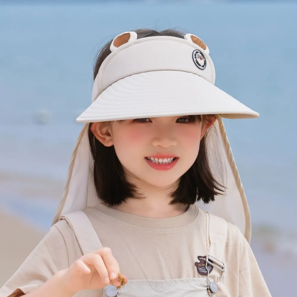 Cute Breathable Cartoon Empty Top Hat Quick Dry Sunscreen Kids Shawl Sun Hat Wide Brim Removable Baby Sun Protection Hat Summer
