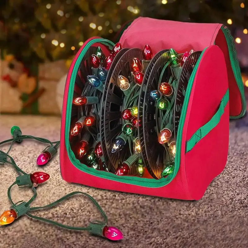 24x24cm Red Christmas LED Light Storage Box Oxford Holiday Snowflakes Organizer Multifunctional Storage Bag with U-zipper