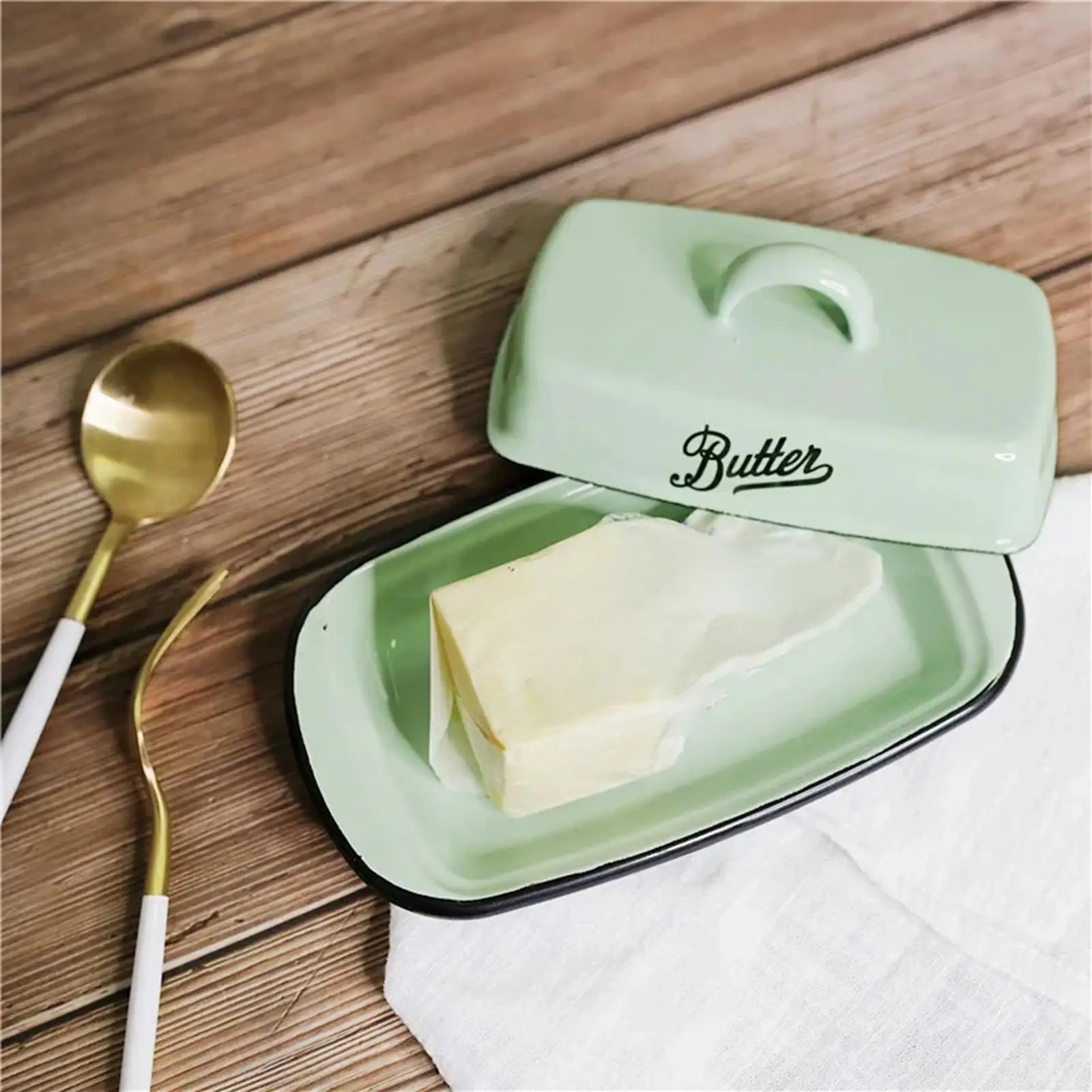 Ceramic Butter Dish with Lid Rectangular Sealable Cheese Storage Box Butter Container Organizer for Kitchen & Restaurant