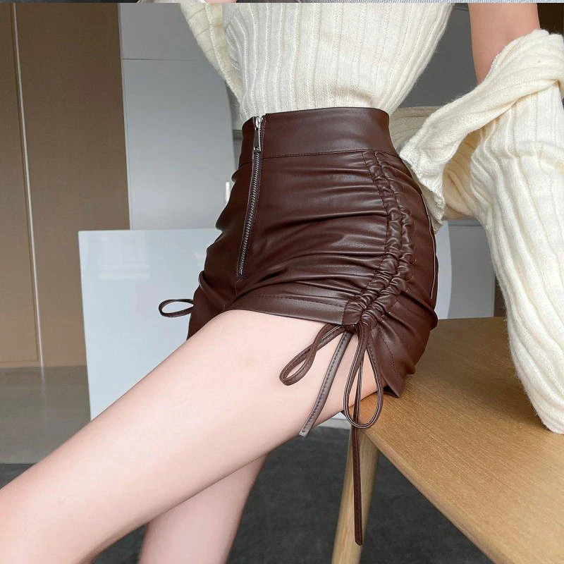 

Pu Shorts Tie High Waist Shorts Female Casual Pants Ladies All Match Fashion Casual Underpants Trendyol Urban Leisure