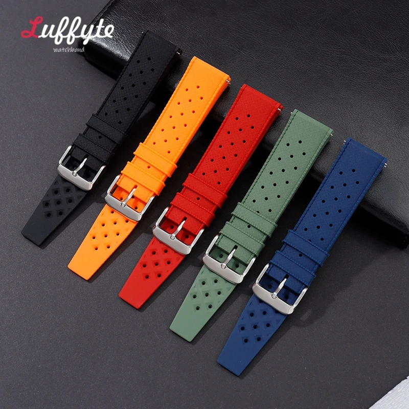 Bracelet TROPIC Sport 20mm Orange Caoutchouc Vulcanisé Vintage Grands Trous 20 16