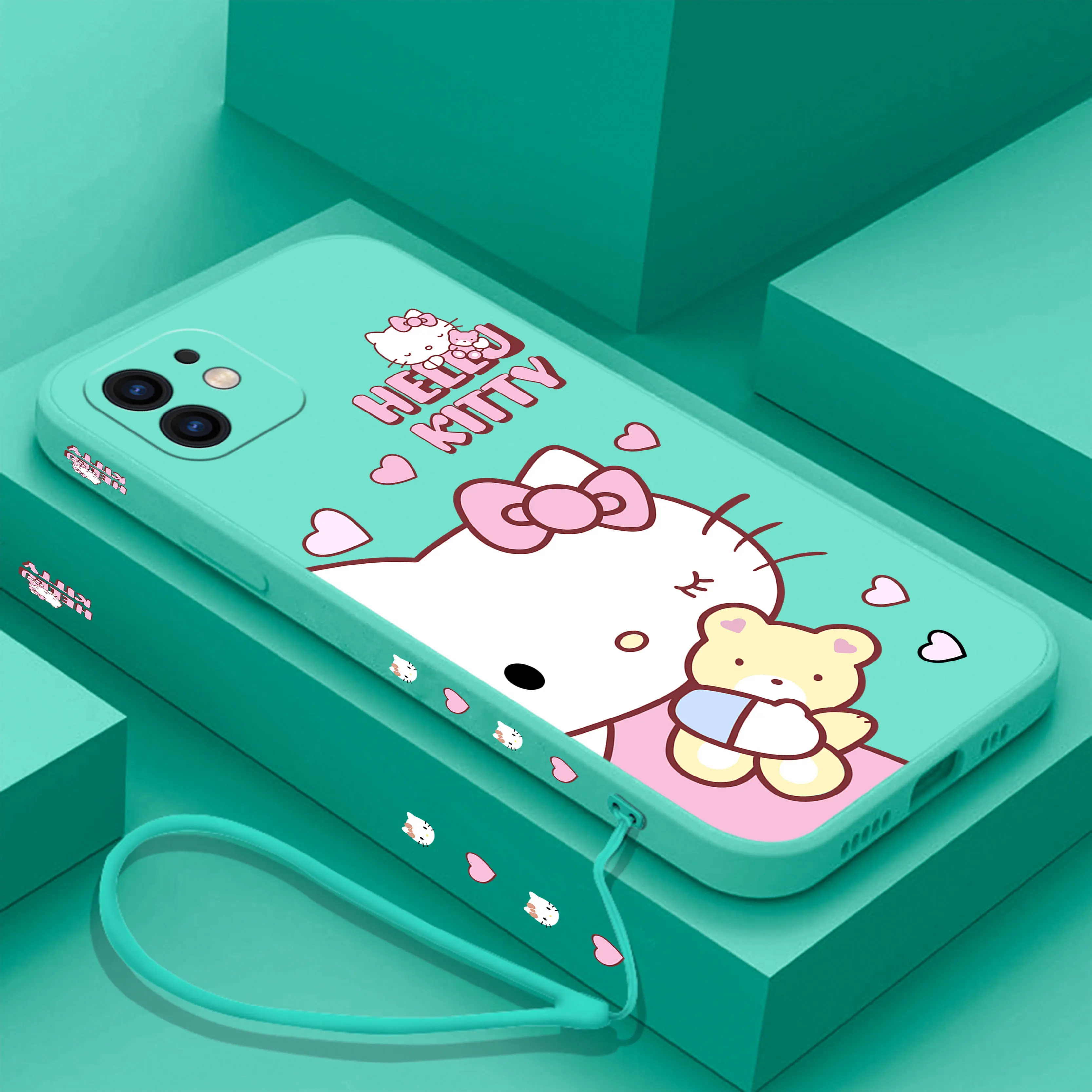 thumbnail image 1 of Sanrio-funda de teléfono de Hello Kitty para iPhone, carcasa divertida de silicona con correa de mano para iPhone 15 14 13 12 11 Pro Max Mini X XR XS MAX SE20 8 7 Plus, 1 of 5
