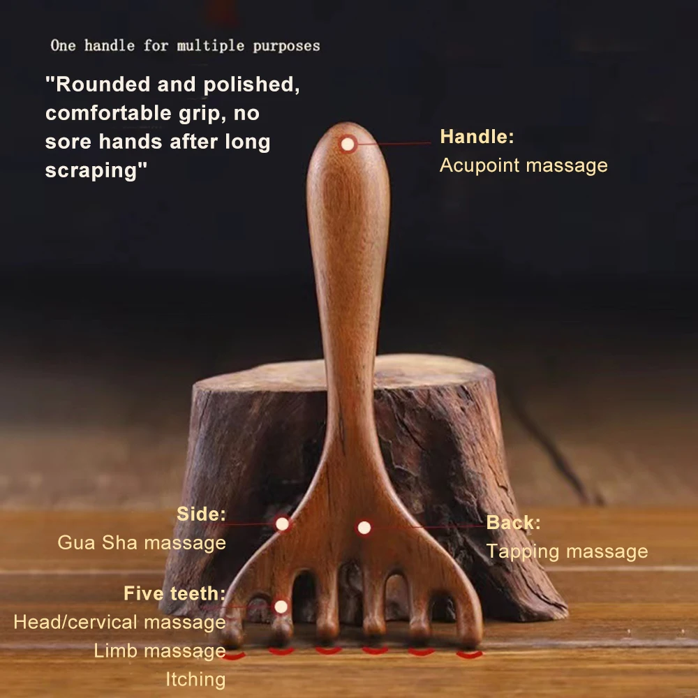 Wooden Meridian Massage Comb Anti-static 6-Claw Head Massager Promote Blood Circulation Body Gua Sha Tool Head Massage Brush