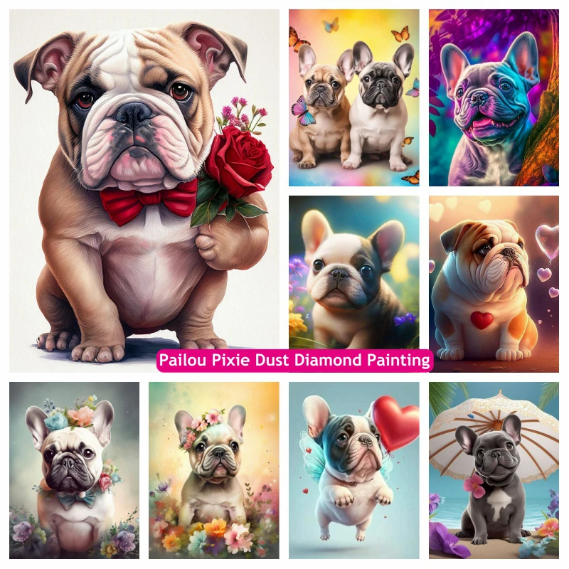 French Bulldog With Flowers AB Diamond Painting Cute Puppy Animal Art Full Drills Mosaic Cross Stitch Home Decor Gift