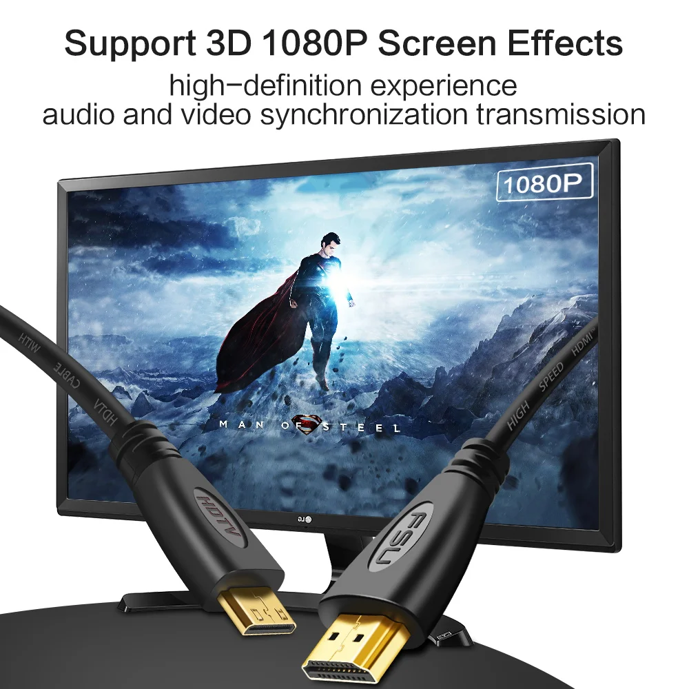 FSU Mini HDMI-совместимый кабель папа-папа 4K 1080P 3D для камеры позолоченный мини HDMI-совместимый кабель 1 м 2 м