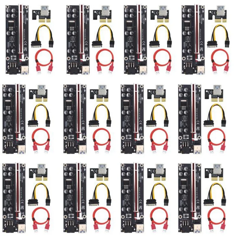 Плата-расширения-ver009s-plus-Райзер-с-sata-1x-на-16x-6pin-usb-30-pcie-pci-e-pci-express-адаптер-удлинитель-Майнер-12-шт