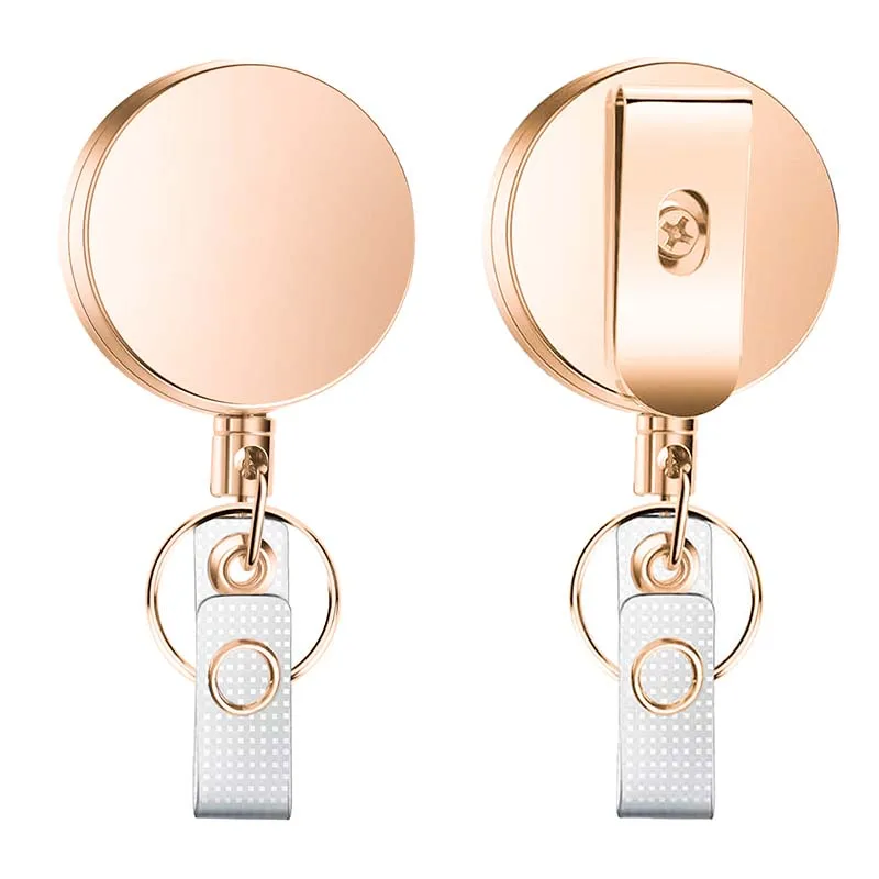 Rose Gold Belt Key Ring Metal Retractable Pull Badge Reel ID