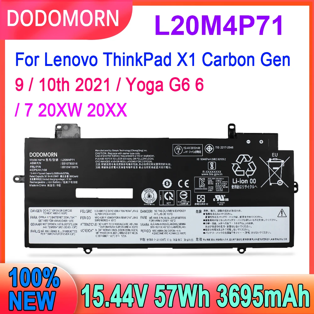 Bateria do Portátil para Lenovo Thinkpad x1 Carbon Gen 2023 Gen 20xw 9ª e 10ª Geração Gen 15.44v 57wh 3695mah L20m4p71 L20l4p71 Novo