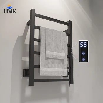 ราวแขวนผ้าเช็ดตัวสแตนเลสสีดำ/ขาวพร้อมระบบทำความร้อน จอแสดงผลดิจิตอล เครื่องอบผ้าเช็ดตัวติดผนังในห้องน้ำ หม้อน้ำผ้าเช็ดตัวแบบติดผนัง เครื่องอุ่นผ้าเช็ดตัว 1