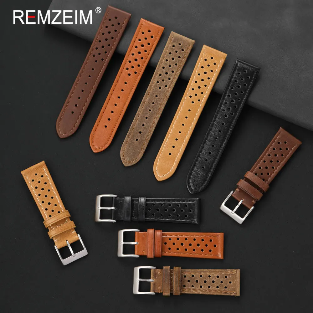 Men's Retro Genuine Calfskin Leather Watch Band - Breathable & Comfortable Replacement Strap