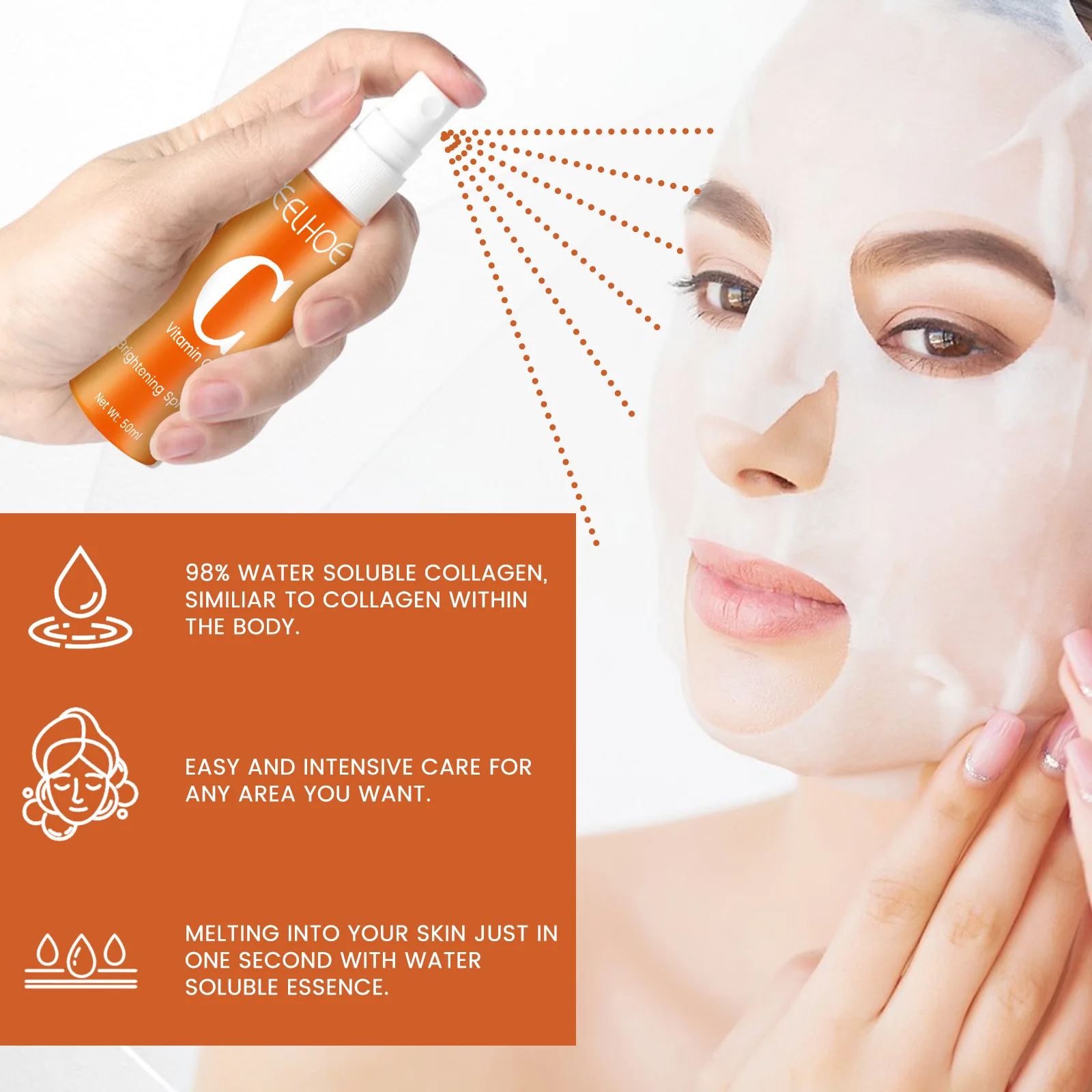 Vitamin C Whitening Face Serum Collagen Anti Wrinkle Facial Mask Anti-aging Fade Dark Spot Brighten Moisturizing Spray_voghion.com