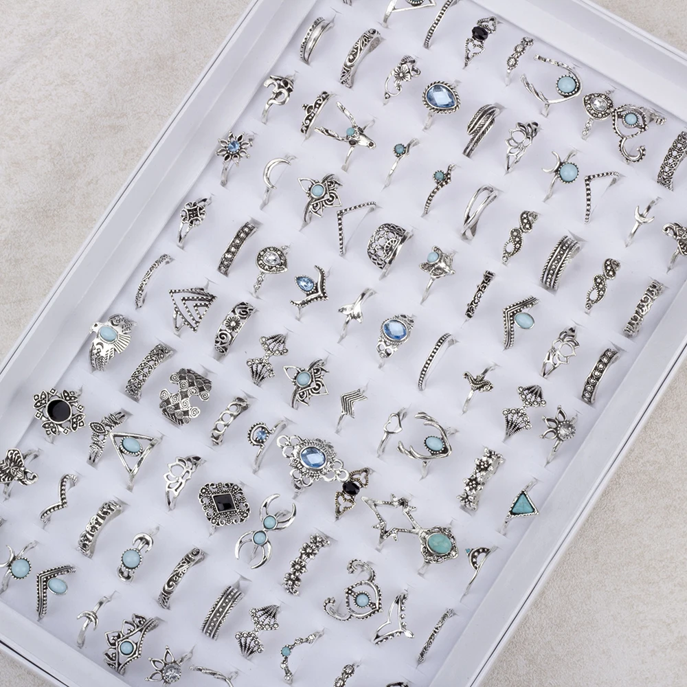 100 Pcs/Lot Bohemia Vintage Mix Style Finger Rings For Women Wholesale Gifts 2023 Fashion Jewelry 5