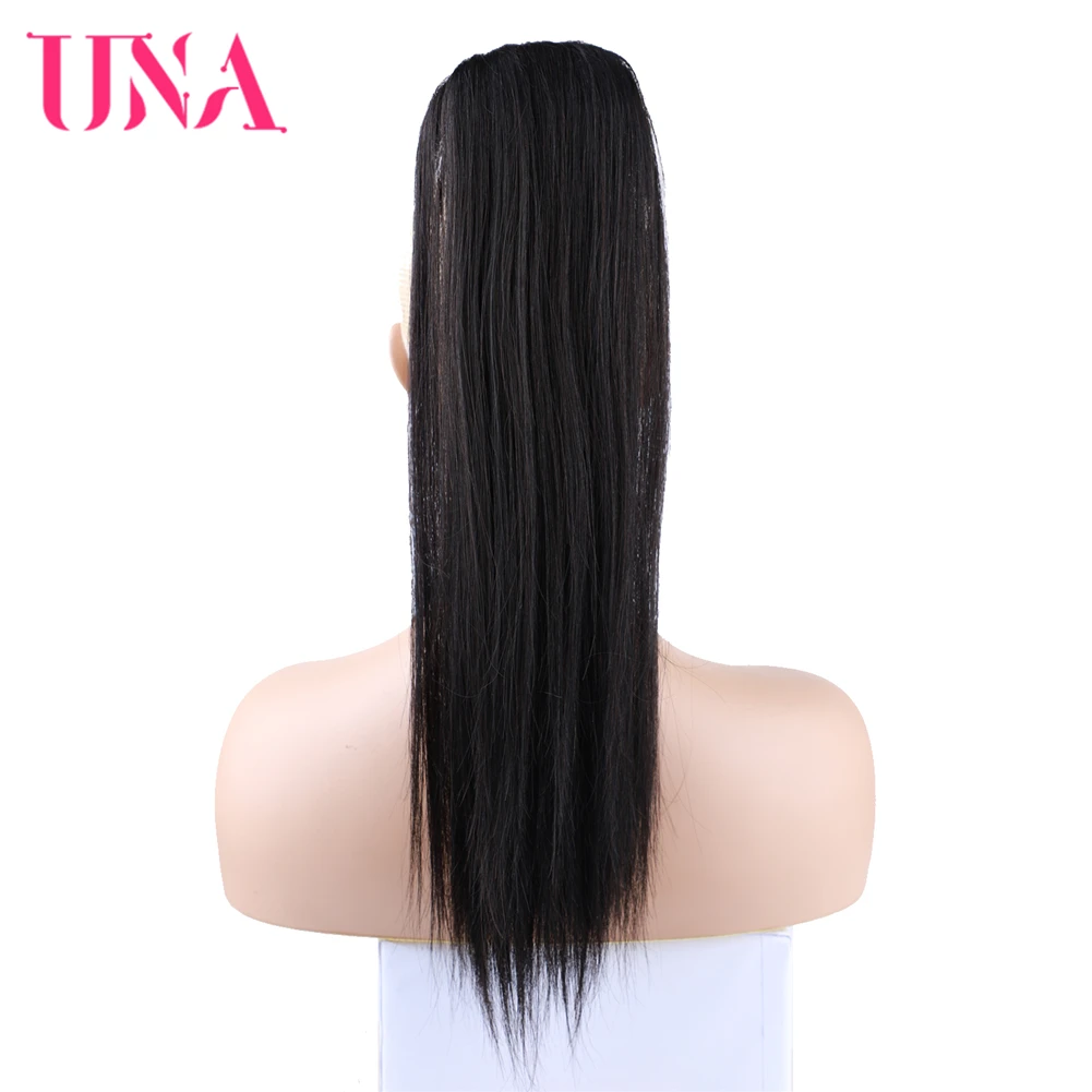 UNA 18" Indian Human Hair Drawstring Ponytail Slik Straight Hairpiece With Two Plastic Combs Natural Black Hair 18 Inch ponytail